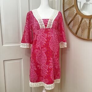 LILLY PULITZER SZ 2 Pink Pineapple Cotton Linen Blend Sheath Sherman‎ Dress